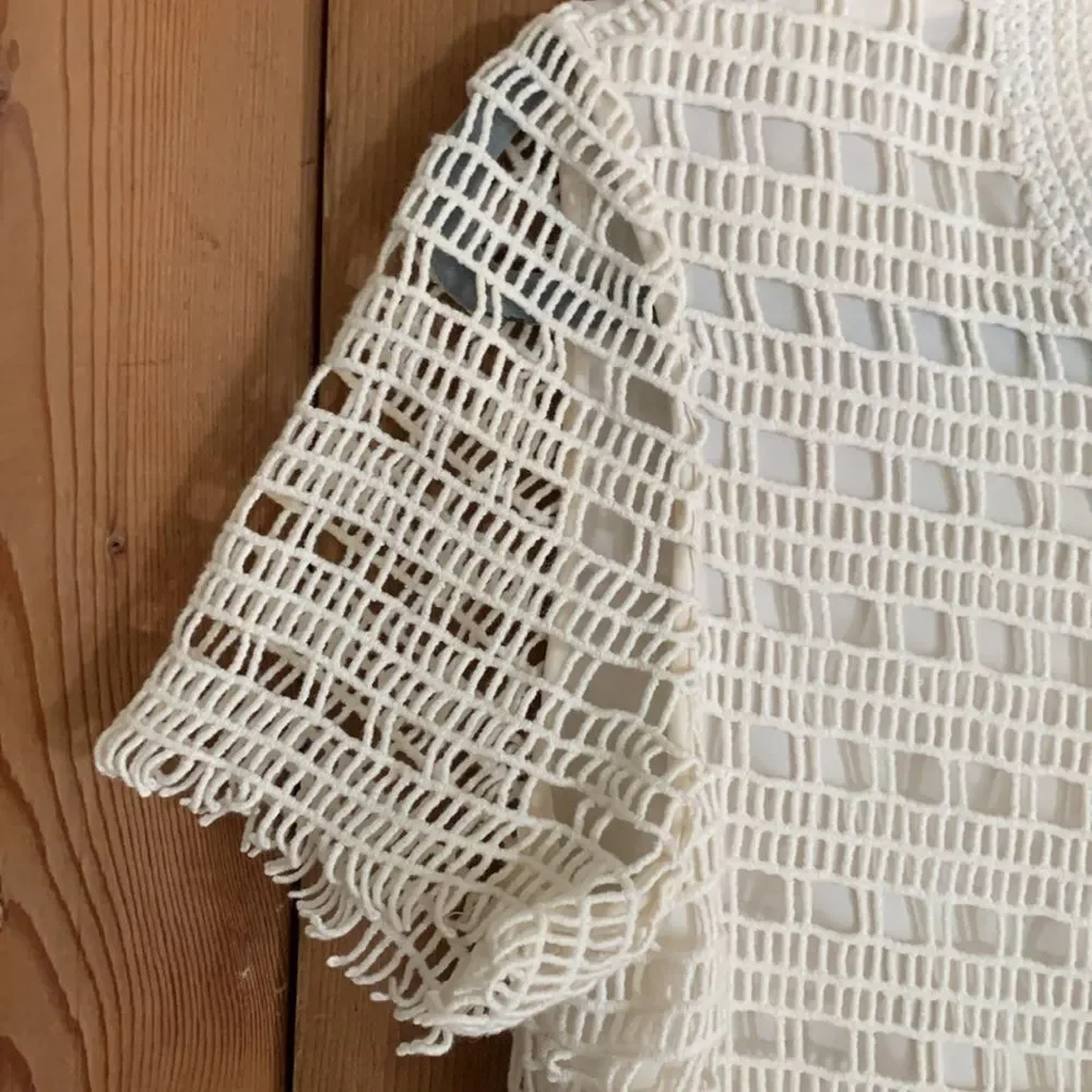 Tory Burch white crocheted short sleeve shift dress